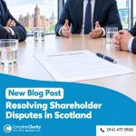 Mediator guiding a meeting between shareholders around a boardroom table with a shareholders agreement in Glasgow